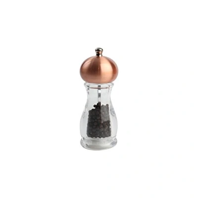 Image of T&amp;G Classic Globe Clear Acrylic Pepper Mill with Copper Finish Top, Small, 15 cm