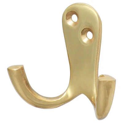 Image of 8x TIMCO Double Robe Hook Polished Brass 200808