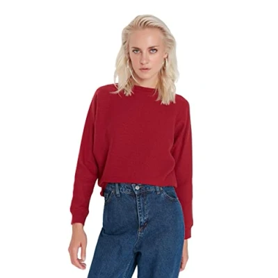 Image of Trendyol Women Regular Basic Crew Neck Knit Blouse Burgundy