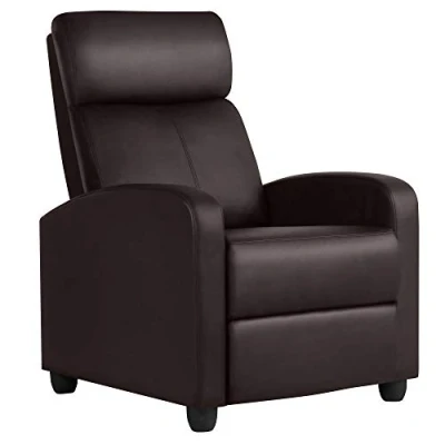 Image of Yaheetech Recliner Armchair Single Padded Seat PU Leather Sofa Lounge Seating Adjustable Leg Rest and Reclining Functions for Home Theater Brown