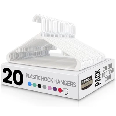Image of Utopia Home Plastic Hangers 20 Pack Clothes Hanger with Hooks Durable &amp; Space Saving Coat Heavy Duty White Skirt
