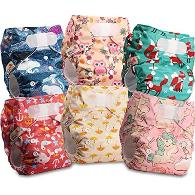 Image of Littles and Bloomz Baby Reusable Pocket Nappy Cloth Diaper, Standard Hook Loop, 6 Nappies, FLV2 0608