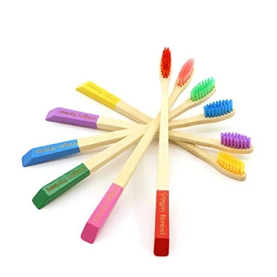 Image of Bamboo Toothbrush with Medium Bristles, Eco Toothbrush, Wooden Organic Biodegradable Handle, 6 Color of BPA Free Tooth Brushes Multicolour a