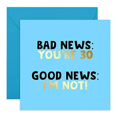 Image of Central 23 Funny 30th Birthday Card &#039;Bad News You&#039;re 30&#039; Humorous for Comes with Fun Stickers