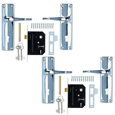 Image of AB Tools Lever Lock Set Lockable Door Handle Handles with 2 Keys + Chrome Finish 2pk