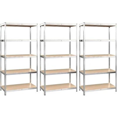 Image of vidaXL 5 Layer Shelves 3 pcs Silver Steel&amp;Engineered Wood