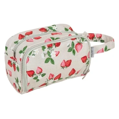 Image of Hobby Gift Exclusive Crochet Bag 100% Soft Cotton, Zipped Hook Case, Yarn Eyelet, Holder, Bag, Cotton Handle, 21 x 24 10cm Strawberries