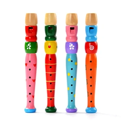Image of Small Wooden Recorders Colorful Piccolo Flute Learning Rhythm Musical Instrument Baby Early Education Music Sound