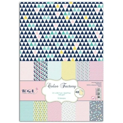 Image of Toga PPK001 Birth Pack of 48 Printed Paper Sheets, Multi Coloured, Paper, Géométrique Pastel, 21 x 29.7 0.1 cm