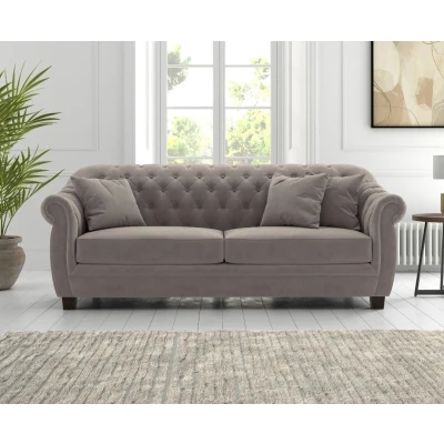 Image of Eva Chesterfield Light Grey Velvet 3 Seater Sofa
