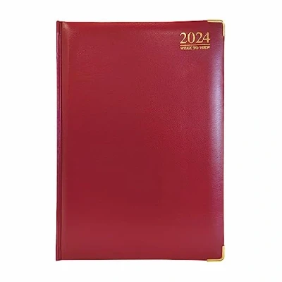 Image of G4GADGET G4 2024 A4 Burgundy/Red Week to View Diary Hardback Cover 80GSM Paper for Business Office &amp; Home