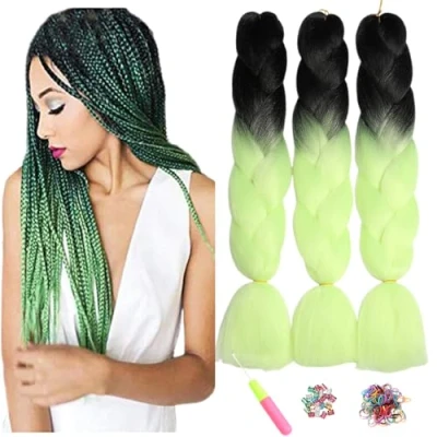 Image of ShowJarlly Box Braid Hair Extensions, 24inch Black/Light Yellow Ombre Jumbo Hair, 3Packs Synthetic Braiding Extension Afro Extensions for Crochet Twist