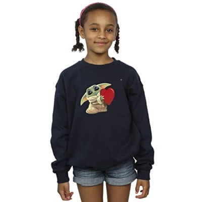 Image of Star Wars Girls The Mandalorian Kids with Heart Sweatshirt Navy Blue 3 4 Years