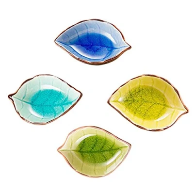 Image of Cabilock 4pcs Random Pattern Ceramic Sauce Dish Dip Bowls Leaf Shape Seasoning Serving Bowl Sushi Soy Dishes for Snack Fruit Appetizer Dessert