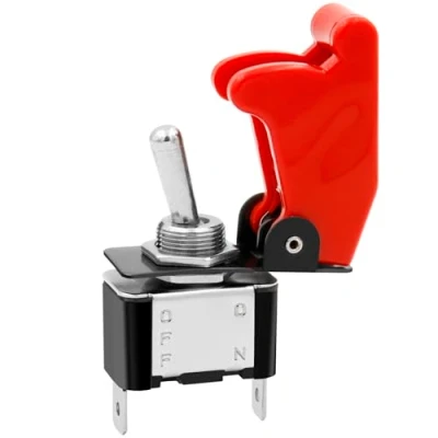 Image of Heschen Metal Toggle Switch Flick Flip, 12V 20A, SPST, ON/OFF 2 Positon, Pin, with Waterproof Cap (Red Cap)