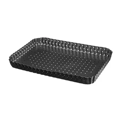 Image of VITA PERFETTA 1 x Perforated Pie Pan, Quiche Cake Rectangular Non Stick Coating, Removable Base (31 21 cm) Black