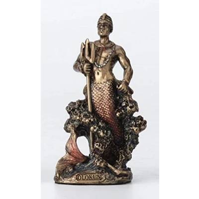 Image of Veronese Design 3 1/2 Inch Olokun Santeria Orisha Owner of The Deep Sea Hand Painted Cast Resin Antique Bronze Finish Statue Home Decor