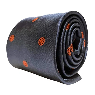 Image of Frederick Thomas navy men s tie with ladybird embroidered design ladybug