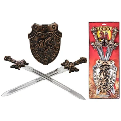 Image of KandyToys Dual Sword and Shield Playset Kids Toys Cosplay Medieval Knight Costume Fancy Dress Set