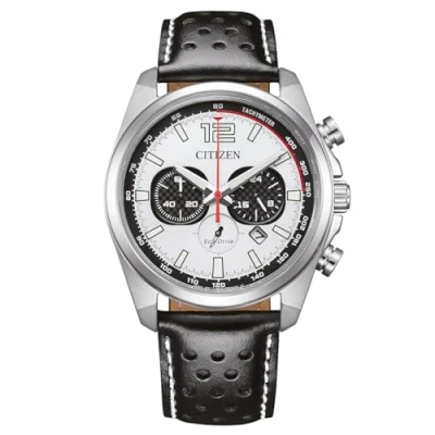 Image of CITIZEN CA4640 Eco Drive Solar Chrono Men&#039;s Watch with 41 mm Diameter in Various Designs, White / Leather Strap, Strap.