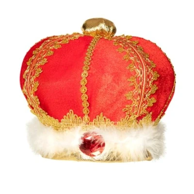 Image of Boland 01237 King hat, crown, ceremony, red, velvet, soft, gold, gemstones, carnival, Halloween, fancy dress, theme party, theatre, accessory