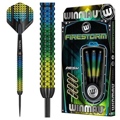 Image of WINMAU Firestorm 21 Gram Professional Steeltip Tungsten Darts Set with Flights and Stems (Shafts)