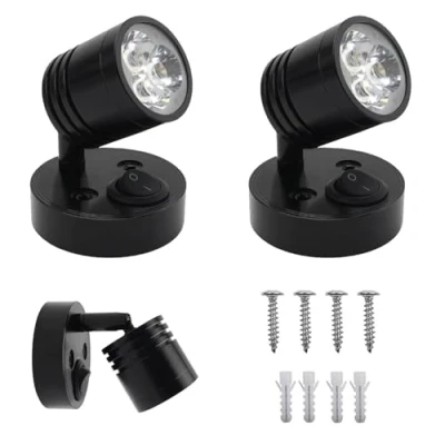 Image of ICOUVA 12V Led Spot Reading Light,Warm Light with Wall Mounted Switched Flexible Arm for Camper Van Caravan Boat Interior Light,360Rotate Car Silver 2Pcs Black