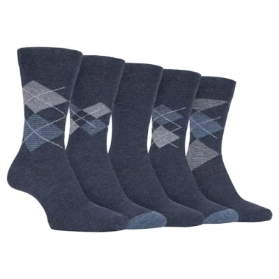 Image of Farah 5 Pack Mens Thin Breathable Classic Argyle Patterned Soft Top Cotton Dress Socks FCS270DENTEL (Argyle) Multicolour Size UK 6 11