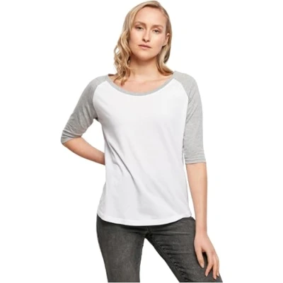 Image of Build Your Brand Women&#039;s Ladies 3/4 Contrast Raglan Tee T Shirt, White/Heather Grey, S