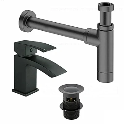 Image of home store Bathroom Basin/Sink Mixer Tap &amp; Waste Including Bottle Trap Black