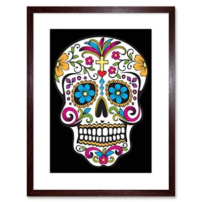 Image of Wee Blue Coo Illustration Decorative Skull Day Dead Mexico Framed Wall Art Print