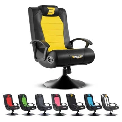 Image of BraZen Stag Kids Gaming Chair for Two Audio Speakers Subwoofer Bluetooth Compatible Boys Girls Small Foldable Junior Child Speaker Video Games Chairs No Wheels Yellow