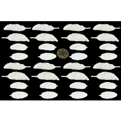 Image of 32 x edible 3D feathers feather, icing toppers, cake cupcakes decorations (White)