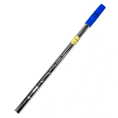 Image of Feadog Brass D Irish Tin Penny Whistle (Blue Mouthpiece)