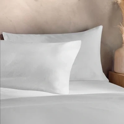 Image of Silentnight Washed Cotton Rich Pillowcase Pair Soft &amp; Comfortable Touch Stylish Modern Linen Look 2 Pack Pillow Cover Breathable and Polyester Fabric Retain Shape Colour, White