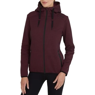 Image of TCA Womens Revolution Tech Workout Thermal Running Hoodie Jacket with Zip Pockets and Thumbholes Burgundy Marl, S