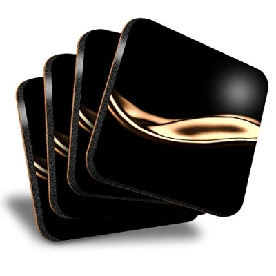 Image of Destination Vinyl ltd Great Coasters (Set of 4) Square Liquid Gold Black Art Deco Drink Glossy Coasters/Tabletop Protection for Any Table Type #3420