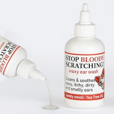 Image of Stop bloody scratching Ear Wash Antibacterial Dog Cleaner Drops Soothes Itching, Odors &amp; Discomfort Removes Wax Build Up, First Aid Antiseptic for Dogs 118ml