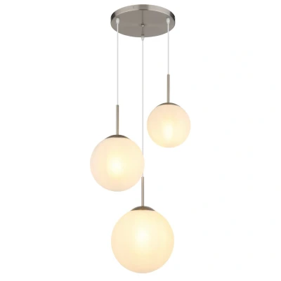 Image of Kop Cluster Pendant Ceiling Light Nickel Matt Balls Opal Alabaster Optic Glass Shade 3x E27