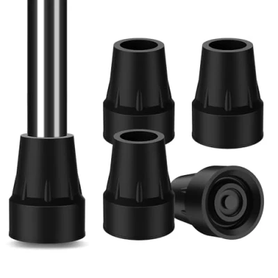 Image of supregear 7/8&quot; (22 mm) Cane Tips, 4 pcs Replacement Crutch Tips Thickened Rubber with Non Slip Extreme Grip, Easy Installation, Ideal for Canes, Crutches, and Walking Sticks, Black