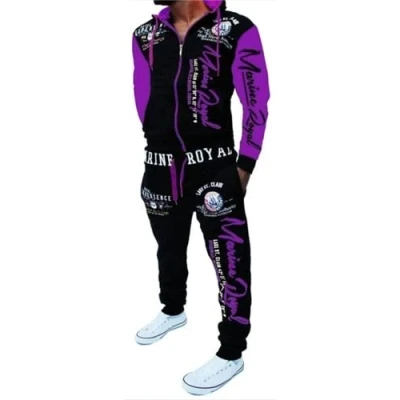 Image of HHGKED Men &#039;s Casual Tracksuit Hooded Full Zip Elastic Waistband Sweatsuit Set, Purple, Medium