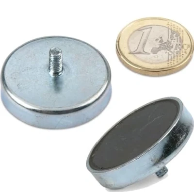 Image of 5 x Ferrite Pot Magnet Ø 32,0 7,0 mm with External Thread Stud M6 12 holds 8 kg pieces Ceramic Magnets in Steel threaded Pin