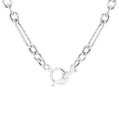 Image of Tuscany Silver Women&#039;s 7.5mm Twisted Link Figaro Belcher T Bar Necklace 51cm/20&quot;