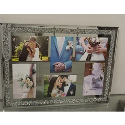 Image of CAPRISTAR Multi Aperture 6 Picture Photo Frame 6x4 Hold Silver Mirrored Crushed Jewel Crystal Diamante
