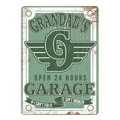 Image of wtf Grandad&#039;s Garage Green Sticky Pads Metal Wall Sign Plaque Art Inspirational