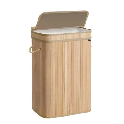 Image of SONGMICS Laundry Hamper with Lid, Bamboo Basket, Removable Machine Washable Handles, 72 L, for Room, Bedroom, Washroom, Natural Beige LCB061N01