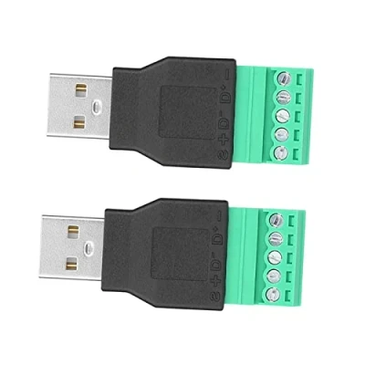 Image of 2 PCS Terminal Connector USB Male Plug to 5 Pin Screw Adapter