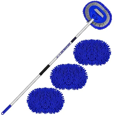 Image of 160cm 63 Car Wash Brush Long Handle Microfibre Extendable Cleaning Mop Mitt for Caravan Truck Van Tyre Window Wheel Roof 2 In 1 Interior Duster Remover Scratch Free Clean Product 3 Replacement Head