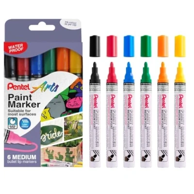 Image of Pentel MMP10 Paint Marker Wallet, Medium Bullet Tip, Standard Colours (6 Pens)