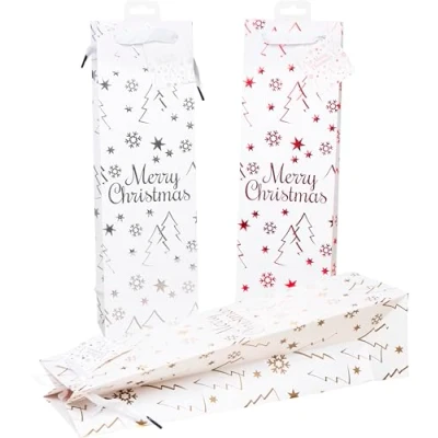Image of Heku 24 Bottle Bags with Merry Christmas Lettering High Gloss Finish, Paper, White X mas, Flaschentaschen 40x10x12cm